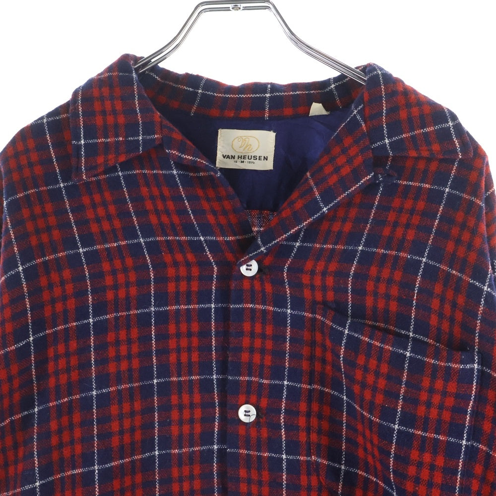 VINTAGE(ヴィンテージ) 60S VAN HEUSEN ヴァンヒューセン OPEN COLLAR CHECK L/S SHIRT チェック 長袖 シャツ レッド/ブルー