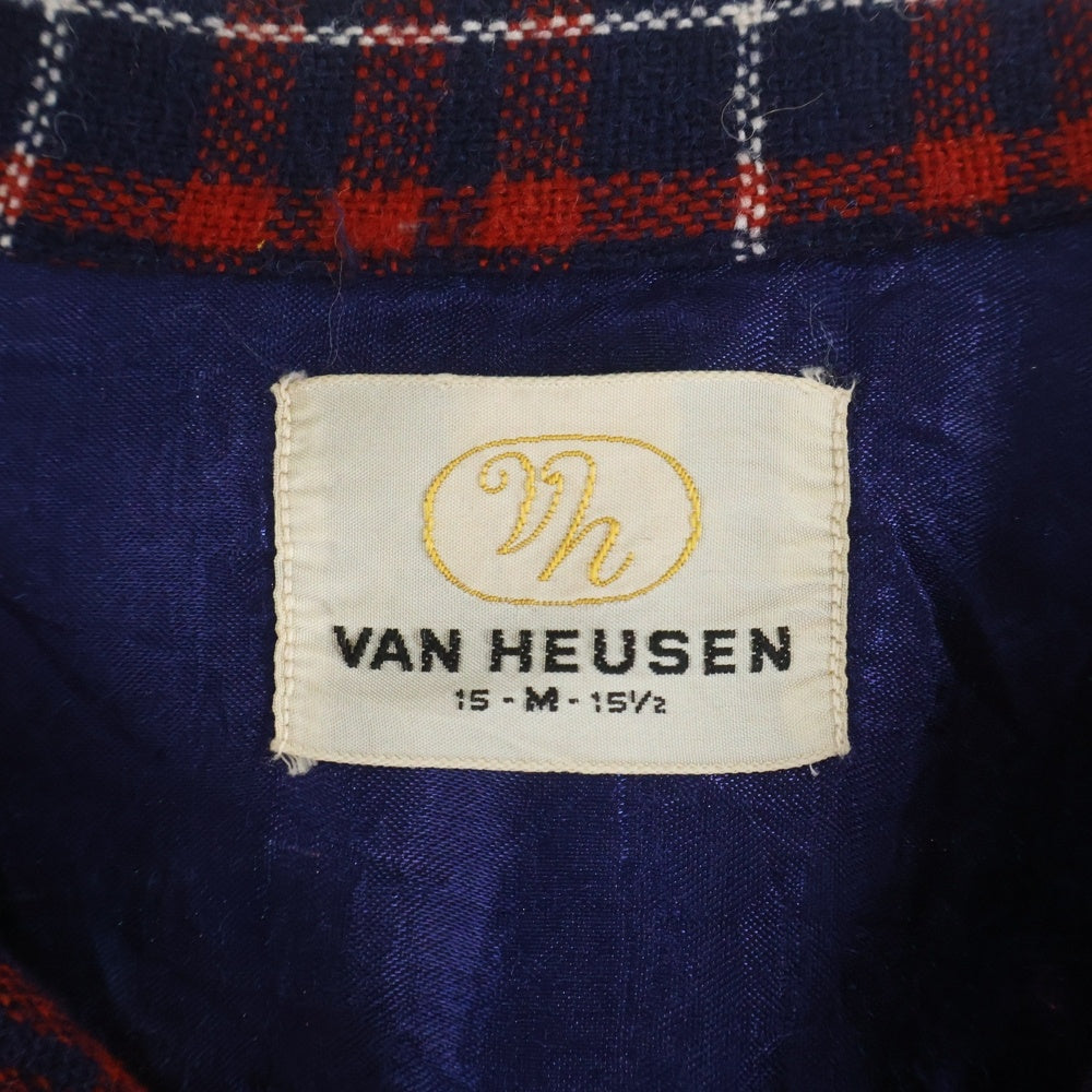 VINTAGE(ヴィンテージ) 60S VAN HEUSEN ヴァンヒューセン OPEN COLLAR CHECK L/S SHIRT チェック 長袖 シャツ レッド/ブルー