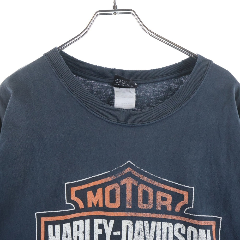 HARLEY DAVIDSON(ハーレーダビッドソン) BAR & SHIELD FLAME ADELAIDE AUSTRALIA L/S バーアンドシールド 袖フレーム 長袖 カットソー ブラック/オレンジ 1800 252 620