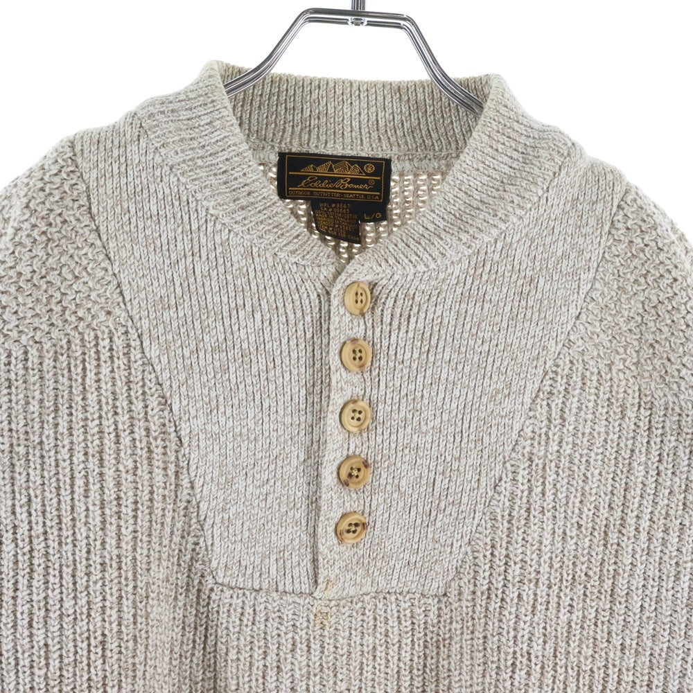 Eddie Bauer(エディバウワー) 80-90s ヘンリーネック ハーフボタン 長袖ニットセーター アイボリー