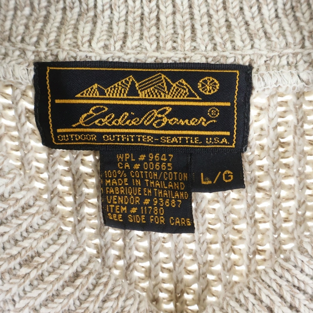 Eddie Bauer(エディバウワー) 80-90s ヘンリーネック ハーフボタン 長袖ニットセーター アイボリー