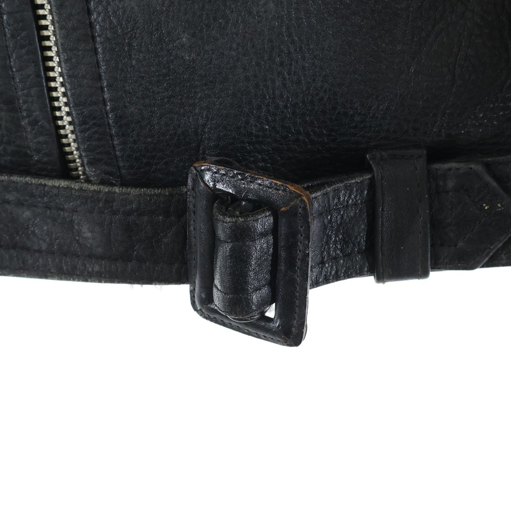 VINTAGE(ヴィンテージ) 80-90S DOUBLE LETHER JACKET 斜めジップ 変形 ダブル ライダース レザー ジャケット ブラック