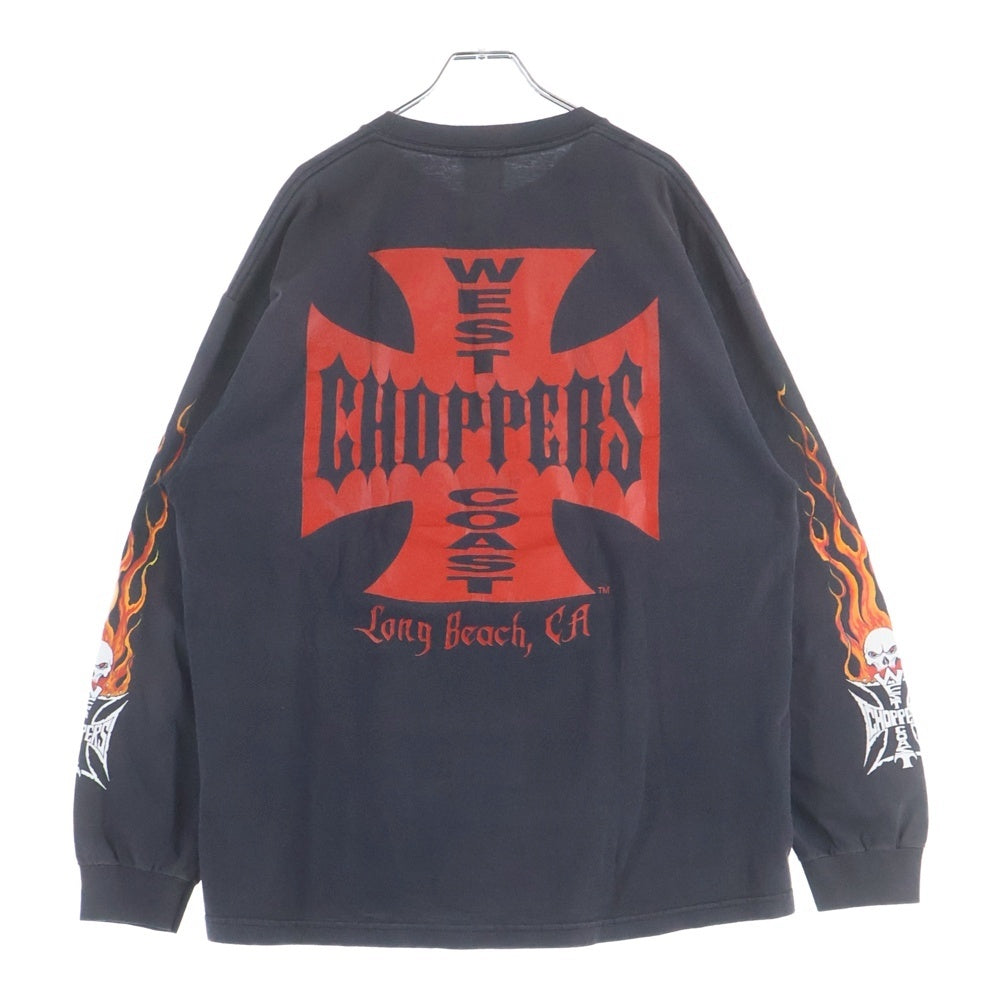 VINTAGE(ヴィンテージ) 90-00S WEST COAST CHOPPERS ウエスト コーストチョッパーズ IRON CROSS LONG BEACH CA FLAME L/S アイアンクロス フレーム ファイヤー 長袖カットソー ブラック