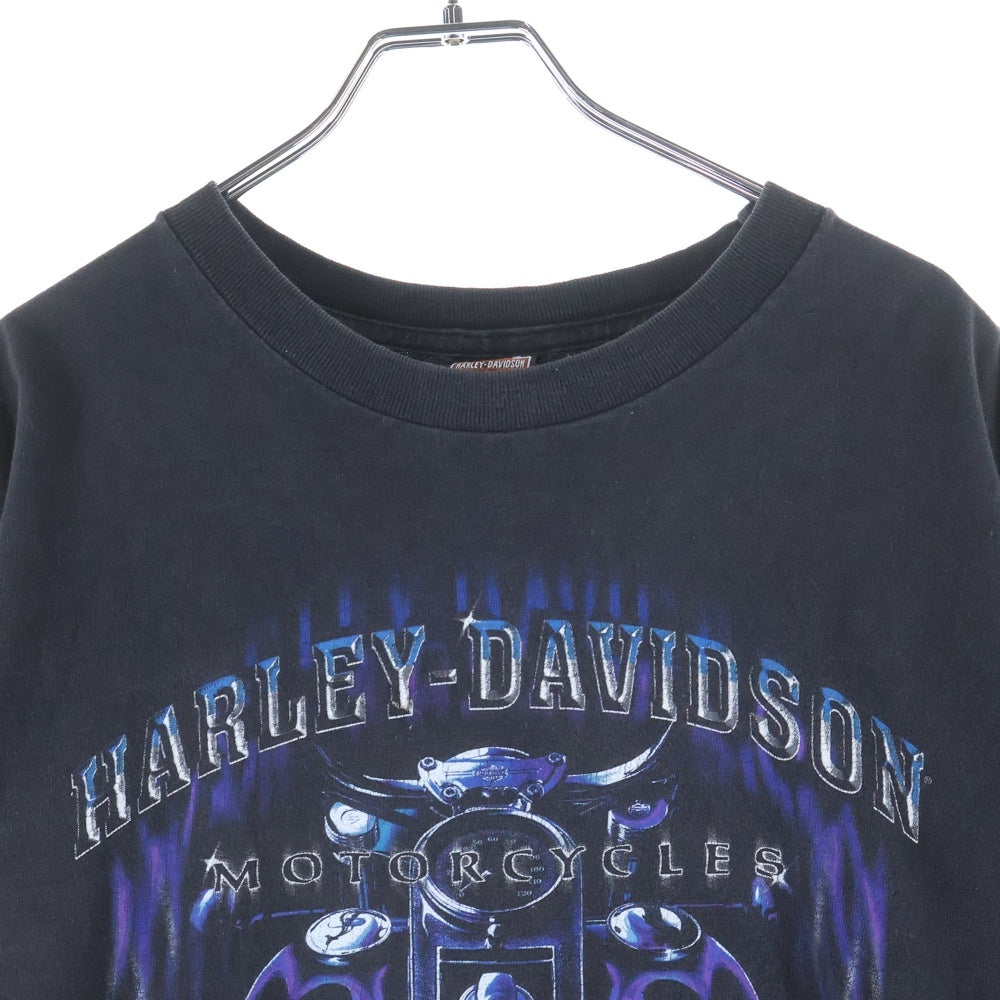HARLEY DAVIDSON(ハーレーダビッドソン) 00S FULL THROTTLE CONZIAHR DECATUR LL ENGINE FLAME 2001 エンジン フレーム 両面 プリント 半袖Tシャツ カットソー ブラック/ブルー