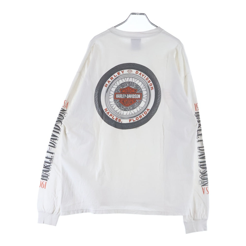HARLEY DAVIDSON(ハーレーダビッドソン) 00s FLORIDA L/S 袖プリント クルーネック長袖カットソー Tシャツ ホワイト