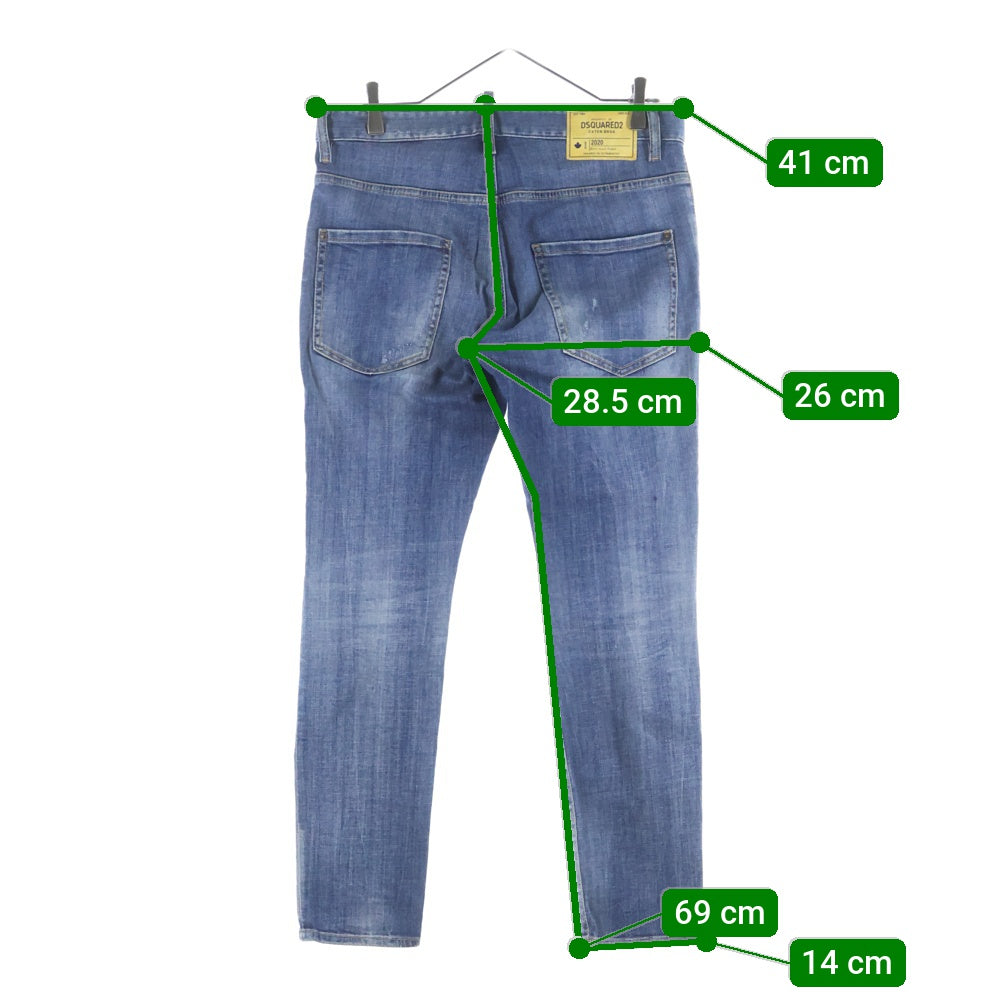 DSQUARED2(ディースクエアード) 20AW DAMAGED SKINNY DENIM PANTS ダメージ加工 スキニー デニムパンツ インディゴ 02PR/2020/1492/1