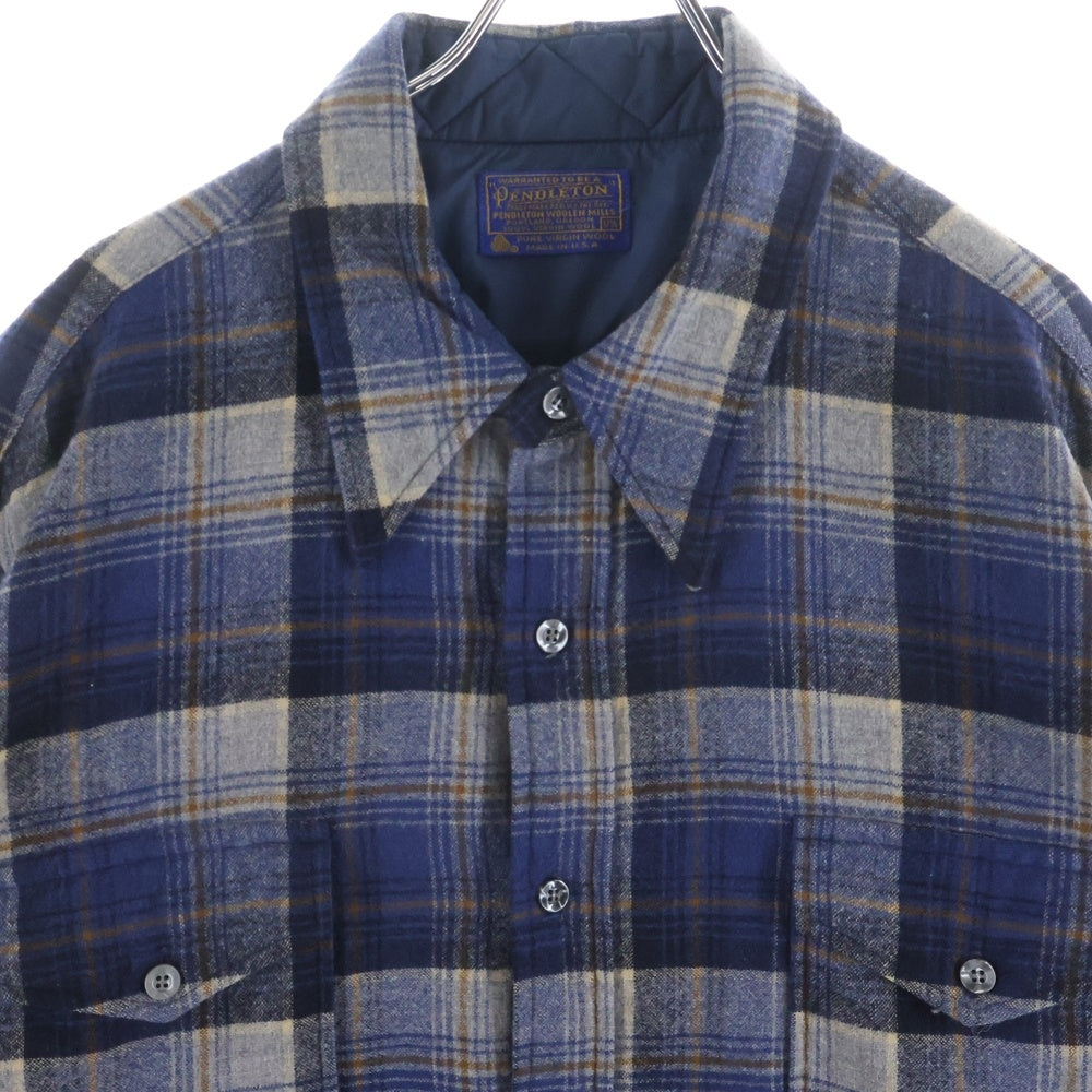 PENDLETON(ペンドルトン) 70S CHECK L/S WOOL BOARD SHIRT USA製 チェック 長袖 ウール ボード シャツ ネイビー/ベージュ/オレンジ