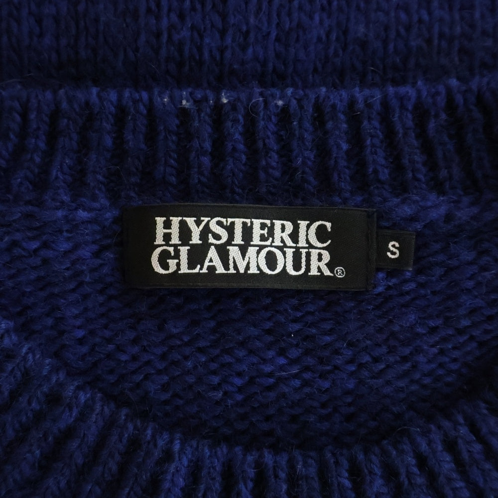 HYSTERIC GLAMOUR(ヒステリックグラマー) ギターガール 大判デザイン クルーネック長袖ニット ブルー 02193NS10