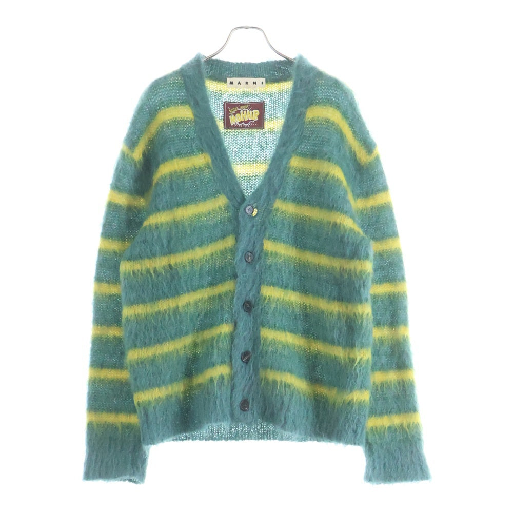 MARNI(マルニ) 21AW FUZZY MUZZY MOHAIR V NECK KNIT CARDIGAN モヘア Vネック ボーダー ニット カーディガン ブルー/グリーン/イエロー CDMG0051Q0 S17631