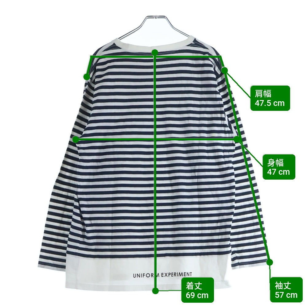 UNIFORM EXPERIMENT(ユニフォームエクスペリメント) FAKE LAYERD BORDER CUT SEW UE-160037 フェイクレイヤード 長袖ボーダーカットソー ネイビー/ホワイト