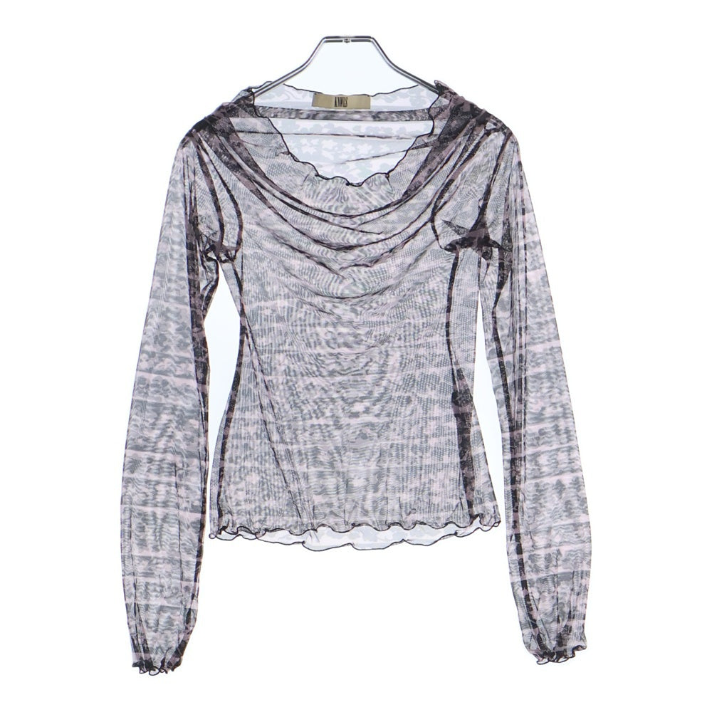 NO BRAND(ノーブランド) KNWLS(ノウルズ) 総柄 フリル シアートップ ブラック/ピンク レディース