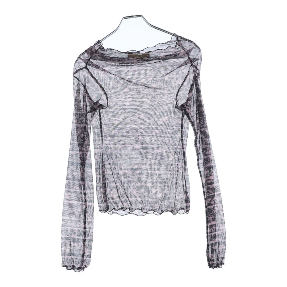 NO BRAND(ノーブランド) KNWLS(ノウルズ) 総柄 フリル シアートップ ブラック/ピンク レディース