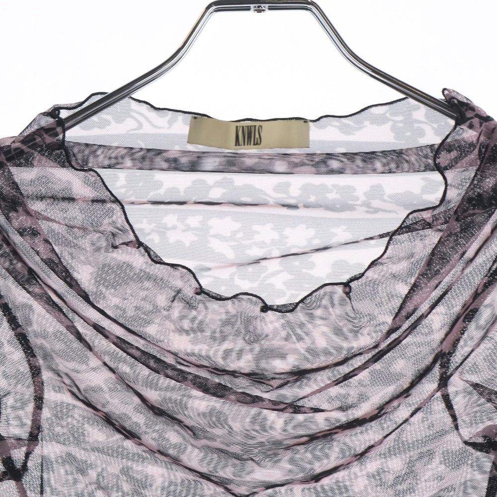 NO BRAND(ノーブランド) KNWLS(ノウルズ) 総柄 フリル シアートップ ブラック/ピンク レディース