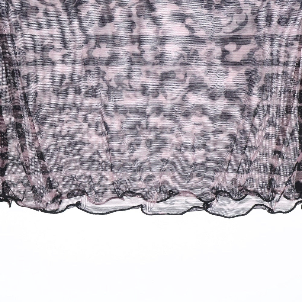 NO BRAND(ノーブランド) KNWLS(ノウルズ) 総柄 フリル シアートップ ブラック/ピンク レディース