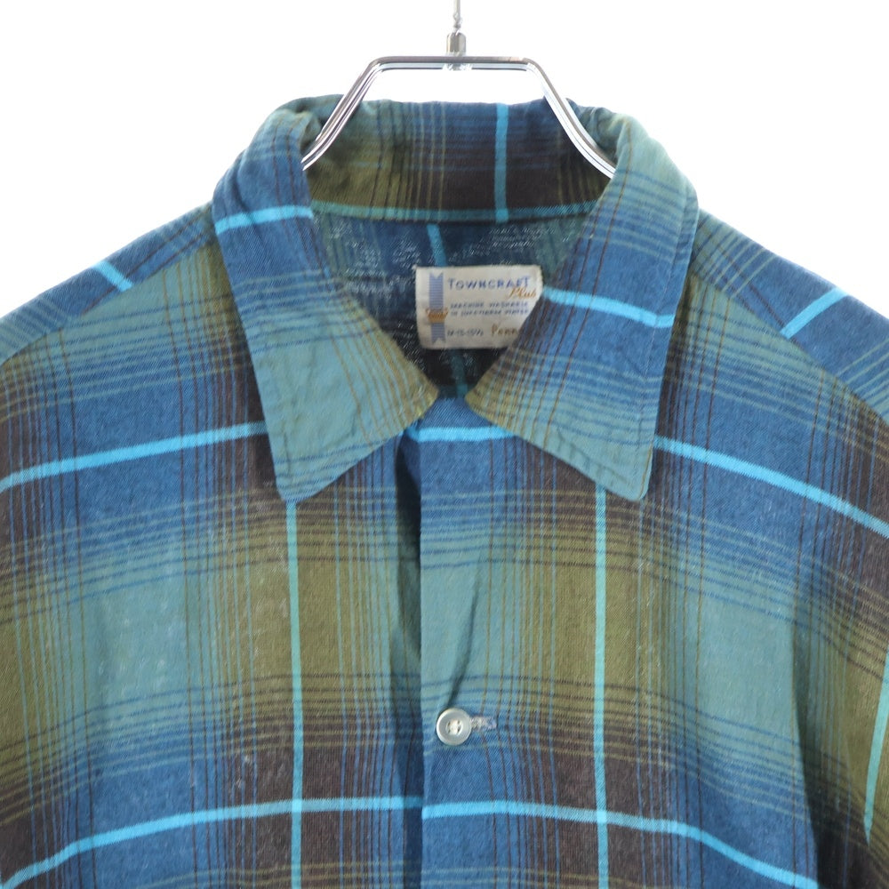 VINTAGE(ヴィンテージ) 60S TOWNCRAFT PLUS タウンクラフト プラス RAYON OMBRE CHECK L/S SHIRTS 襟芯 オンブレ チェック レーヨン 長袖チェック シャツ ブルー/カーキ