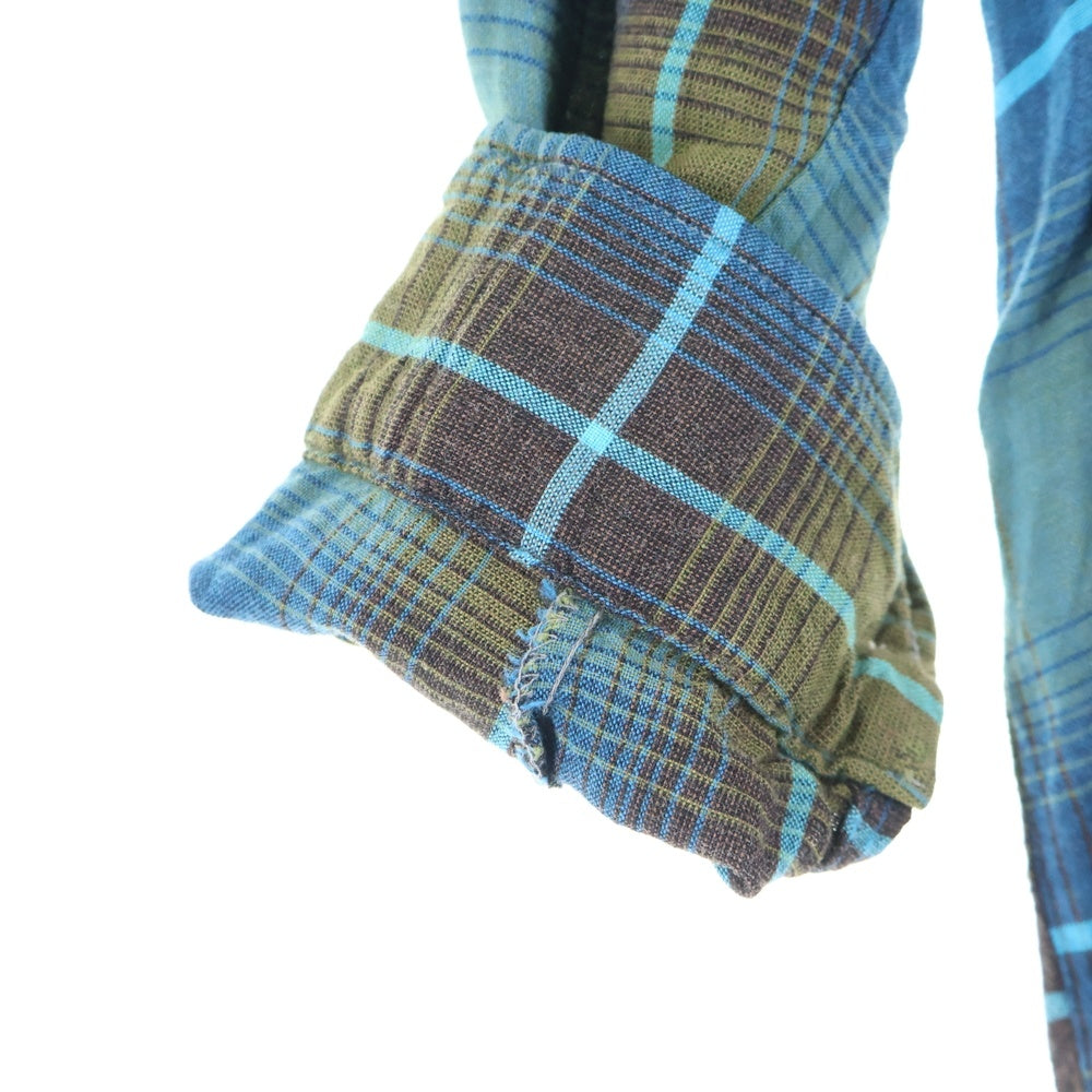 VINTAGE(ヴィンテージ) 60S TOWNCRAFT PLUS タウンクラフト プラス RAYON OMBRE CHECK L/S SHIRTS 襟芯 オンブレ チェック レーヨン 長袖チェック シャツ ブルー/カーキ