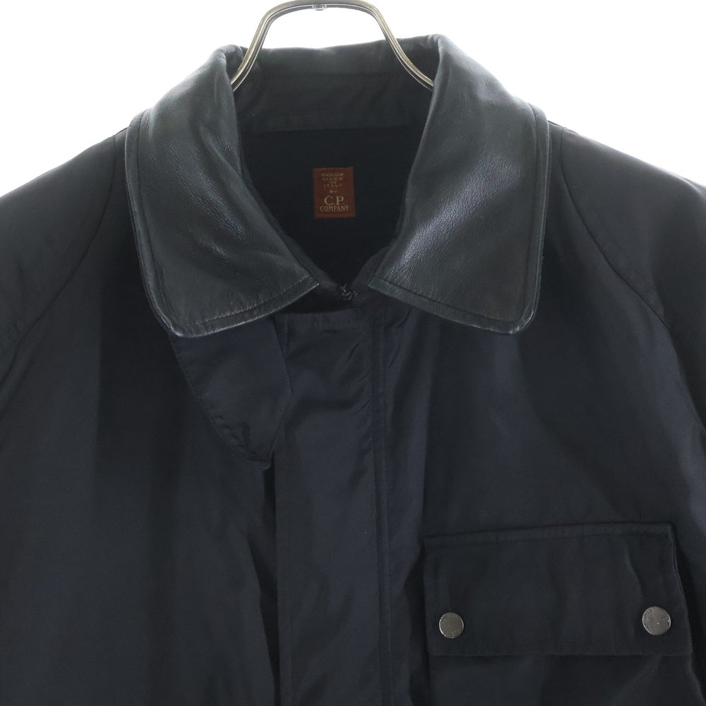 C.P. Company(シーピーカンパニー) SPORTSWEAR LEATHER SWEI NYLON JACKET イタリア製 襟レザー切替 ナイロンジャケット ブラック