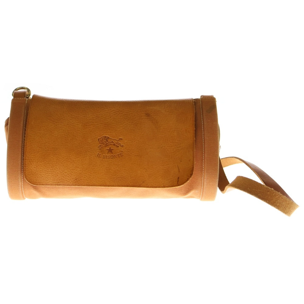 IL BISONTE(イル ビゾンテ) レザー キャンバス切り替えショルダーバッグ ブラウン レディース