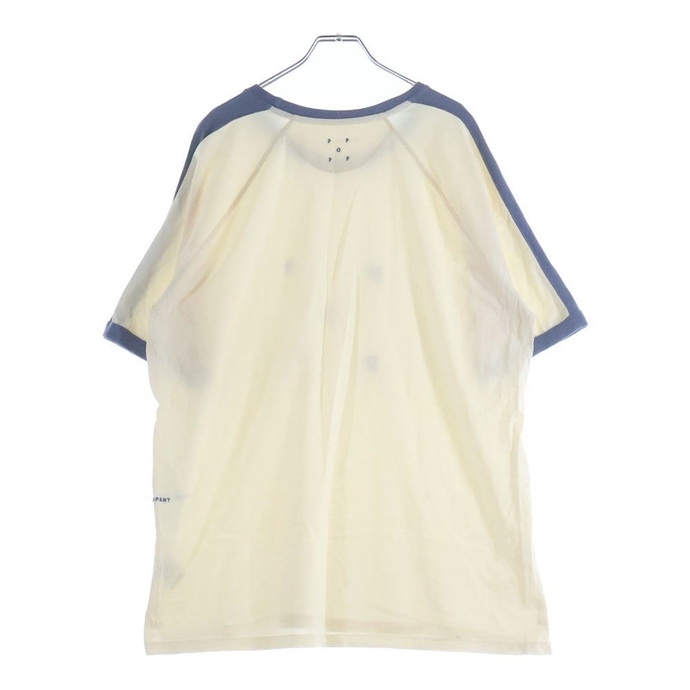 POP TRADING COMPANY(ポップトレーディングカンパニー) KEENAN T-SHIRT ロゴプリント リブカラー 半袖Tシャツ アイボリー/ライトブルー