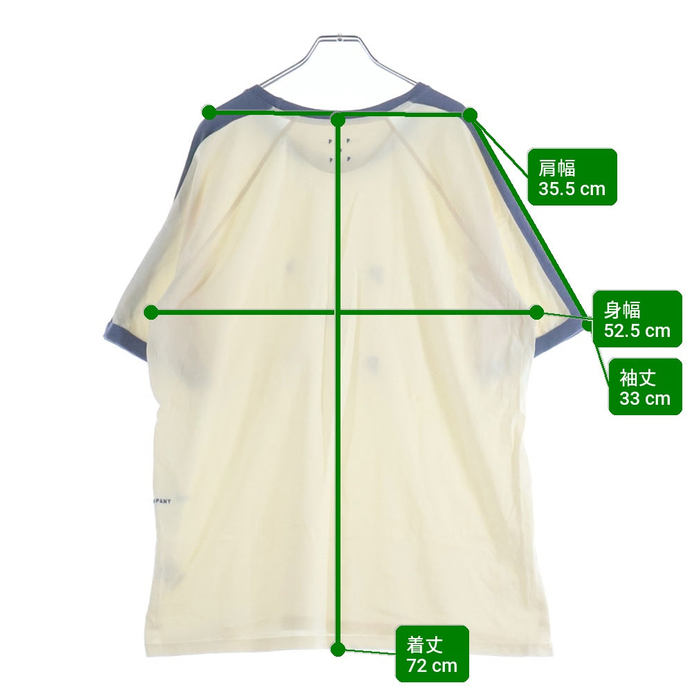 POP TRADING COMPANY(ポップトレーディングカンパニー) KEENAN T-SHIRT ロゴプリント リブカラー 半袖Tシャツ アイボリー/ライトブルー