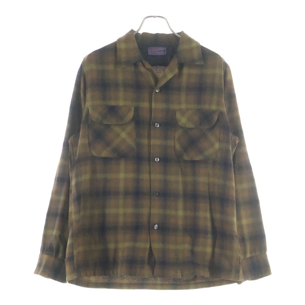 PENDLETON(ペンドルトン) 50-60s VINTAGE ヴィンテージ ボートシャツ バージン ウール チェック 長袖シャツ ブラウン