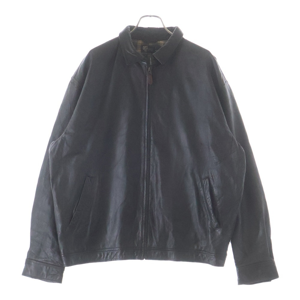 POLO RALPH LAUREN(ポロラルフローレン) 90s VINTAGE NO PONY LEATHER JACKET ノーポニー 馬ナシ チンストラップ YKKジップ 裏地チェック レザー スイングトップジャケット ブラック