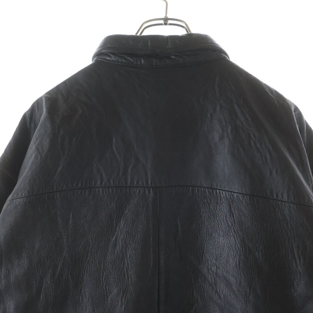 POLO RALPH LAUREN(ポロラルフローレン) 90s VINTAGE NO PONY LEATHER JACKET ノーポニー 馬ナシ チンストラップ YKKジップ 裏地チェック レザー スイングトップジャケット ブラック