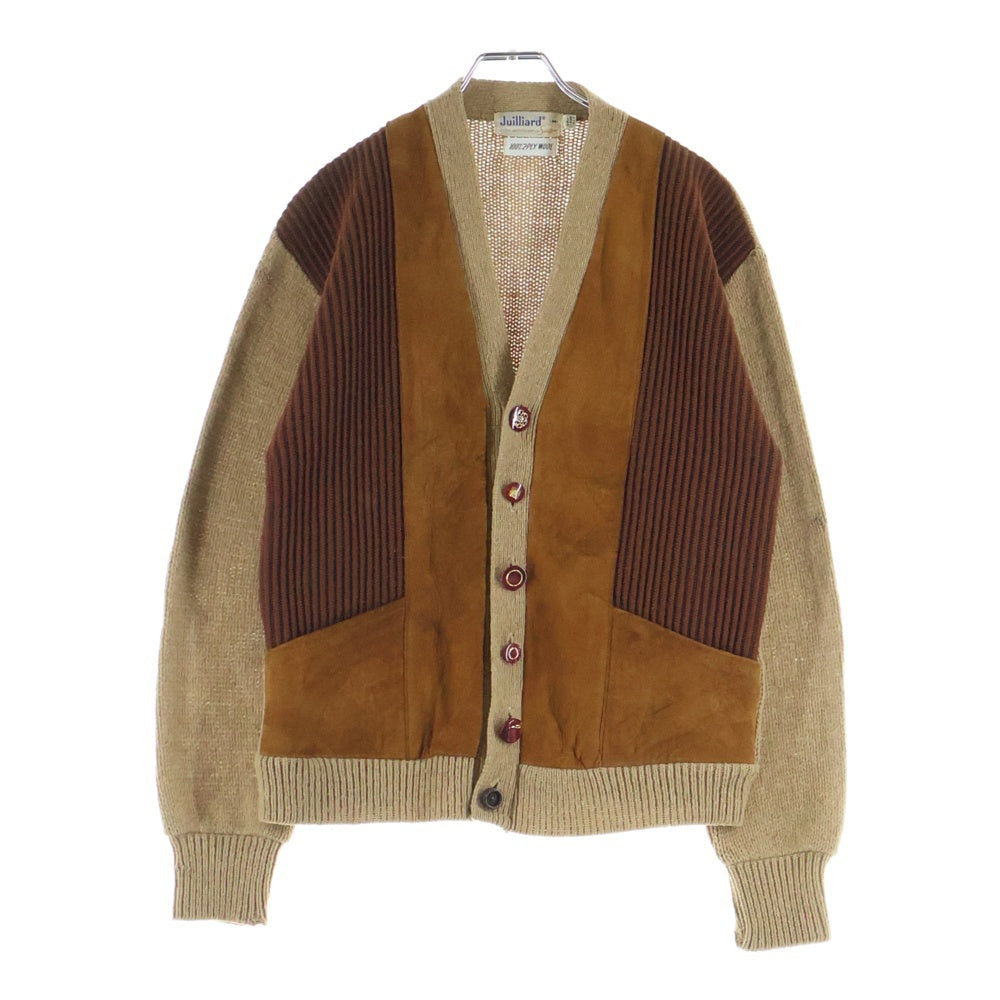 VINTAGE(ヴィンテージ) 60S JUILLIARD (ジュリアード) WOOL CARDIGAN スエード切替 ウール カーディガン ベージュ/ブラウン