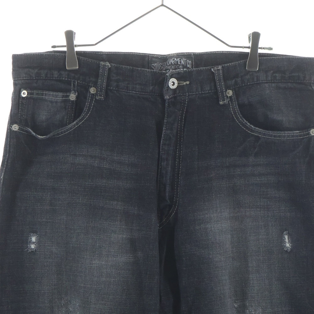 STUSSY(ステューシー) 90-00S OLD GARMENT CO AUTHENTIC WORKGEAR DENIM PANTS オールド ワークギア ダメージ加工 デニムパンツ ブラック