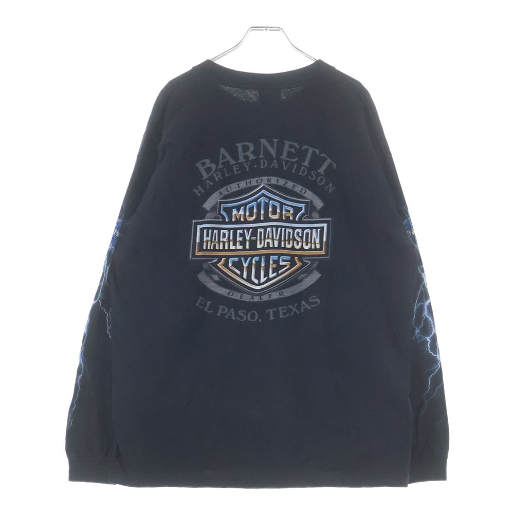 HARLEY DAVIDSON(ハーレーダビッドソン) 00S BAR & SHIELD BLUE LIGHTNING THUNDER L/S TEE バー アンド シールド ブルー サンダー 長袖 カットソー ブラック/ブルー