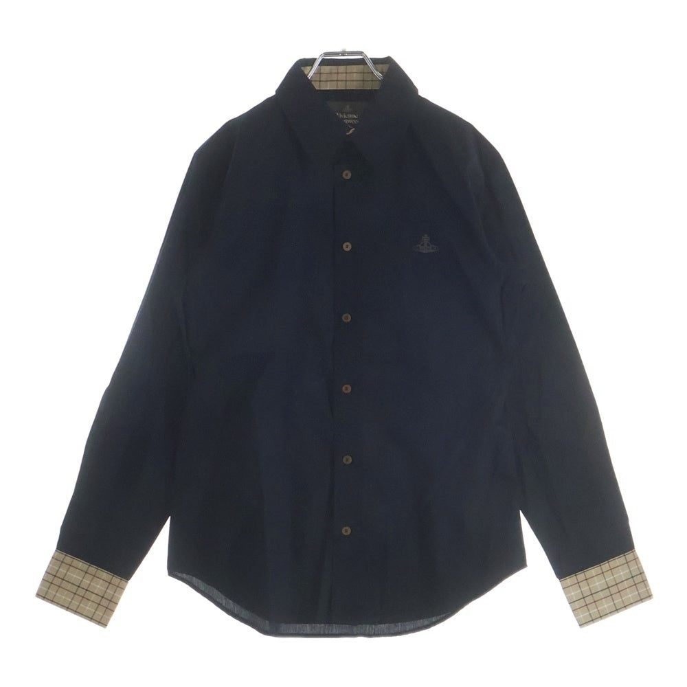 Vivienne Westwood MAN(ヴィヴィアンウエストウッドマン) 袖チェック柄 切り替え長袖ボタンシャツ ブラック VW-WR-86340