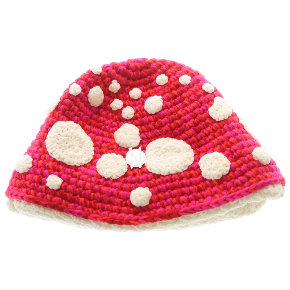 99%is(ナインティナインパーセントイズ) HAND MADE MAG1%C MUSHROOM BUCKET HAT ハンドメイド マッシュルーム ピンズ ニット帽 レッド/ホワイト レディース