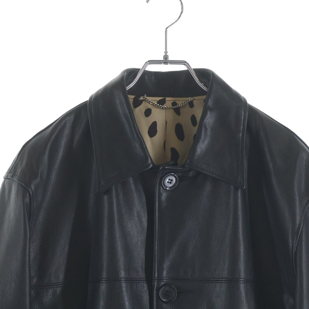 WACKO MARIA(ワコマリア) 24SS LEATHER CAR COAT TYPE-2 裏地レオパード カウハイド レザー カーコート ジャケット ブラック