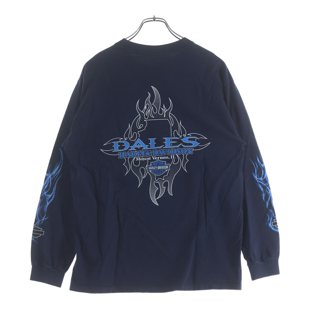 HARLEY DAVIDSON(ハーレーダビッドソン) 00S BAR & SHILD BLUE FLAME DALES L/S TEE バー アンド シールド ブルーフレーム 長袖Tシャツ カットソー ネイビー