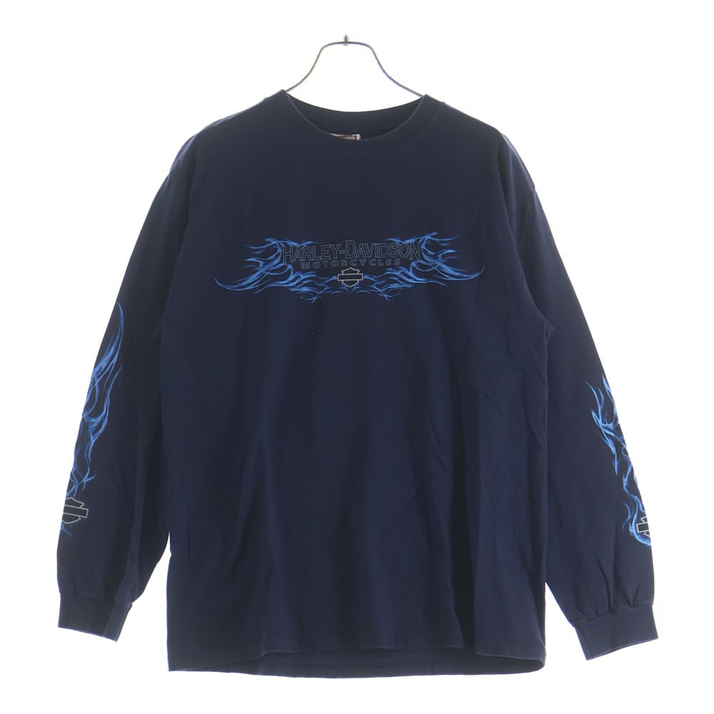 HARLEY DAVIDSON(ハーレーダビッドソン) 00S BAR & SHILD BLUE FLAME DALES L/S TEE バー アンド シールド ブルーフレーム 長袖Tシャツ カットソー ネイビー