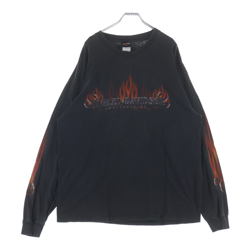 HARLEY DAVIDSON(ハーレーダビッドソン) 90-00S EAGLE FIRE PATTERN FLAME L/S TEE ALAMO CITY イーグル ファイヤーパターン フレーム 長袖Tシャツ カットソー ブラック