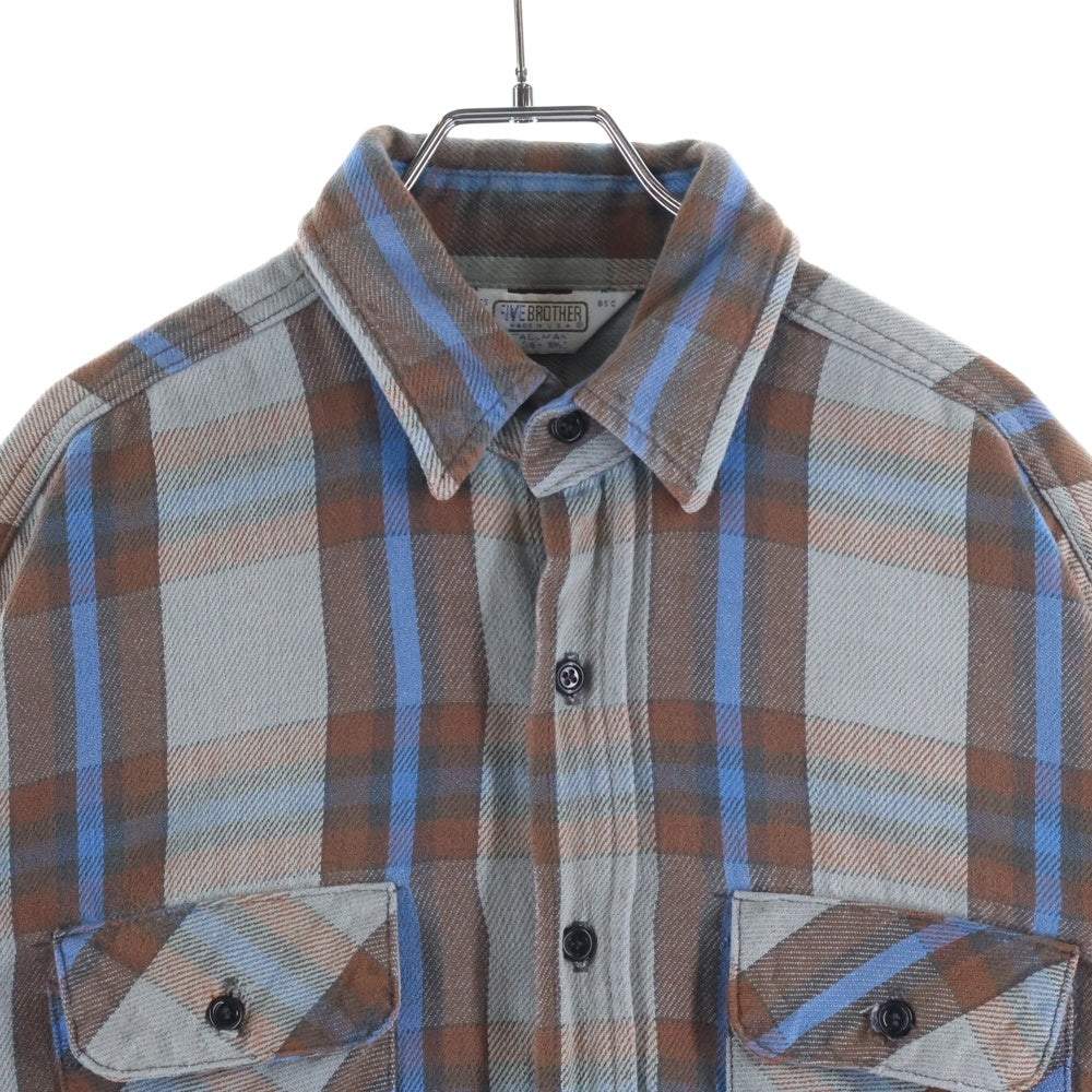 FIVE BROTHERS(ファイブブラザー) 70-80S FLANNEL CHECK L/S SHIRT コットン チェック 長袖 ネルシャツ ブラウン/ブルー/グレー