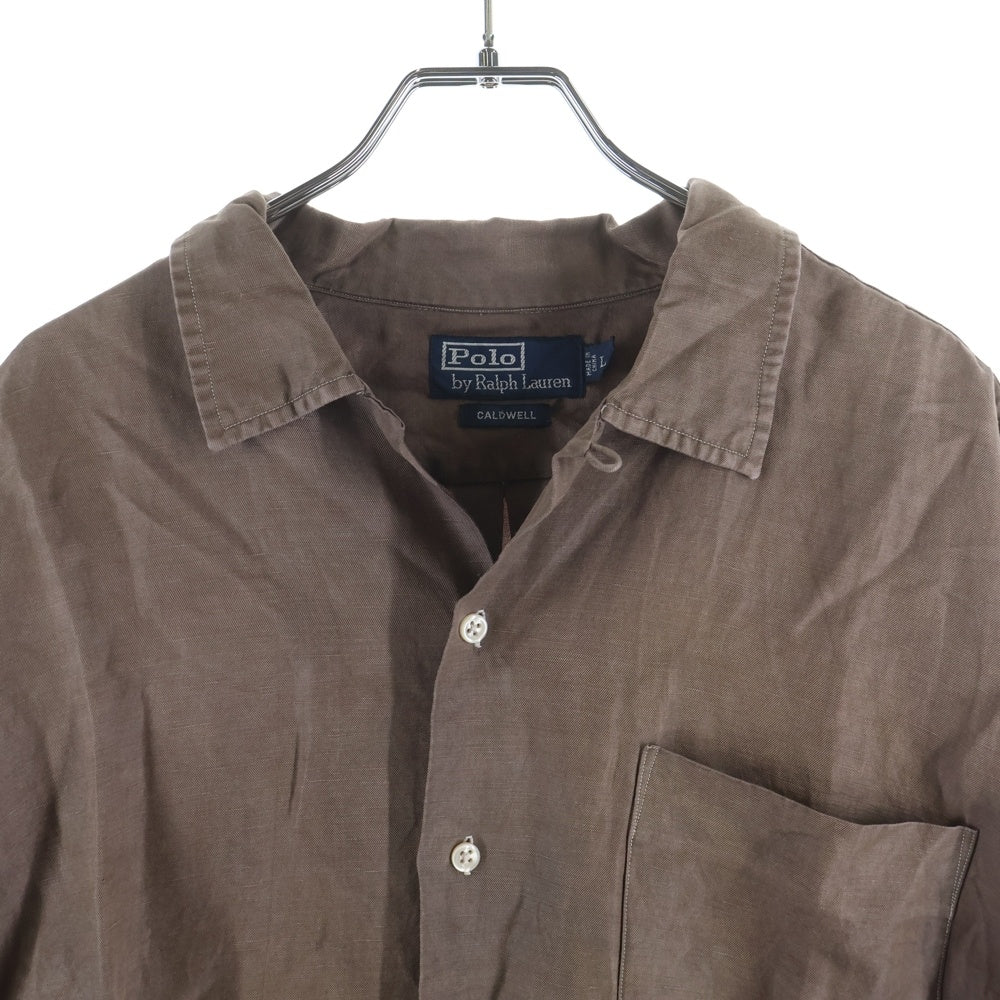 POLO RALPH LAUREN(ポロラルフローレン) CALDWELL SILK LINEN OPEN COLOR S/S SHIRT シルク リネン オープンカラー 開襟 半袖シャツ ブラウン