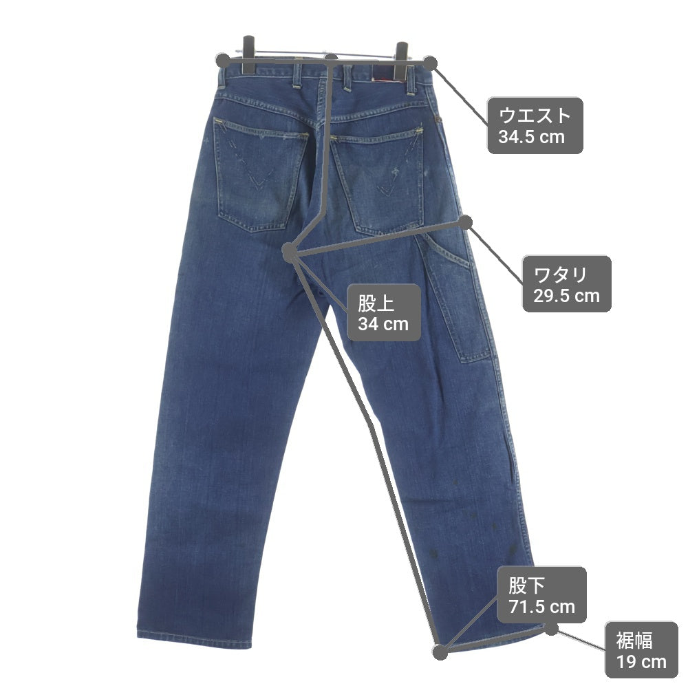 VINTAGE(ヴィンテージ) 20-30S DENIM PAINTER PANTS 股リベット コインポケット赤耳 ドーナツボタン オールイエローステッチ デニム ペインター パンツ インディゴ