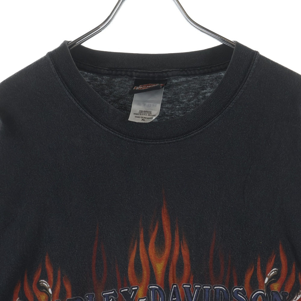 HARLEY DAVIDSON(ハーレーダビッドソン) 00S EAGLE FLAME L/S TEE PAT ROGERS SPEEDWAY イーグルフレーム 長袖Tシャツ カットソー ブラック