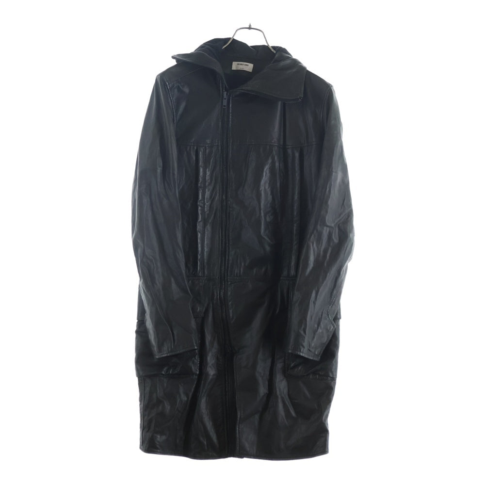 HELMUT LANG(ヘルムートラング) ARCHIVE LEATHER HOODED COAT JACKET アーカイブ レザー フード コート ラウンドジップ ジャケット ブラック 806HM425