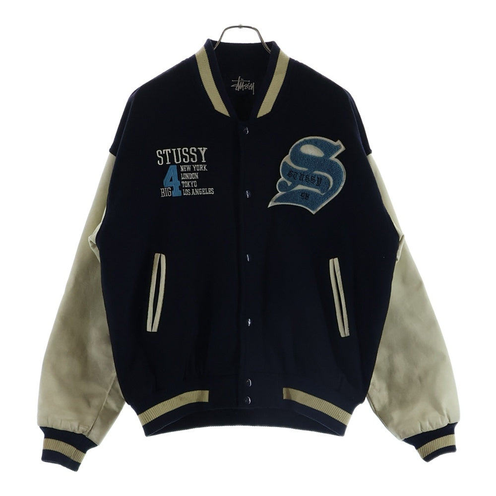 STUSSY(ステューシー) 90S BIG 4 VARSITY STADIUM JACKET 紺タグ ビッグ4 バーシティ スタジアム ジャケット WPL10075 ブラック/ブルー