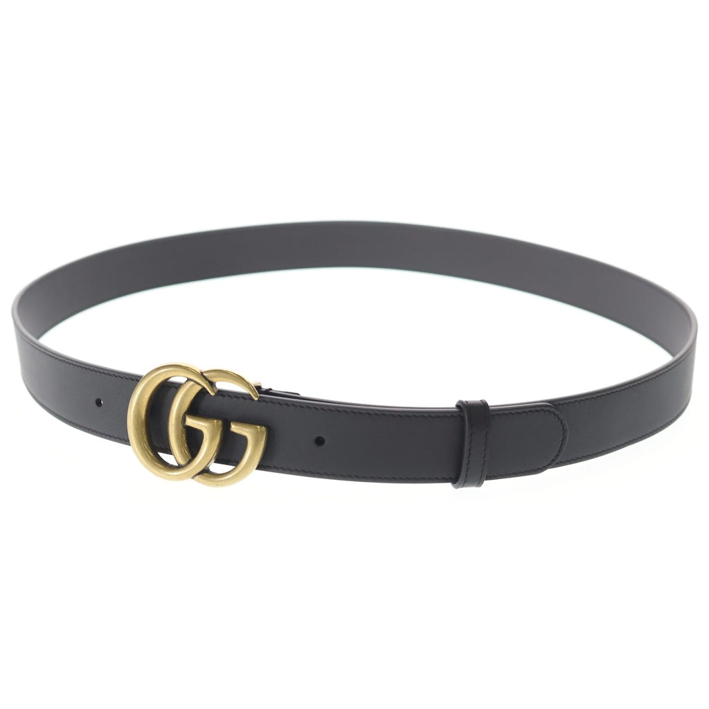 GUCCI(グッチ) ダブルG GGマーモントスリムベルトレザーブラック ゴールド/ブラウン 414516 レディース