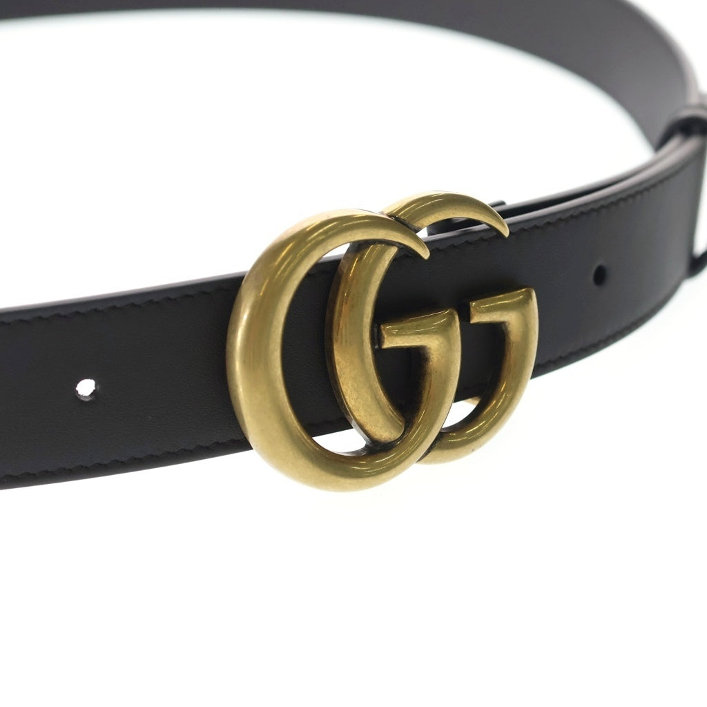 GUCCI(グッチ) ダブルG GGマーモントスリムベルトレザーブラック ゴールド/ブラウン 414516 レディース