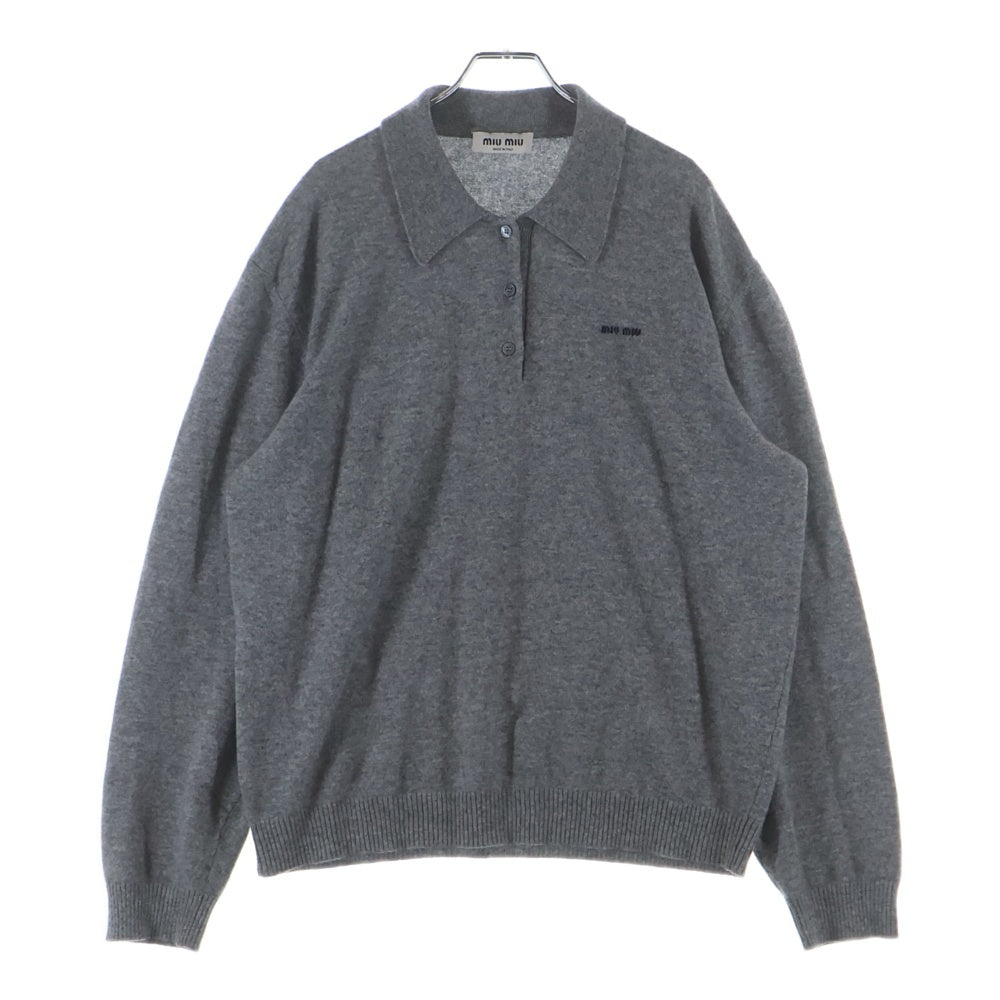 miumiu(ミュウミュウ) Logo Embroidered Cashmere Polo Knit Sweater カシミヤニット 長袖ポロシャツ グレー