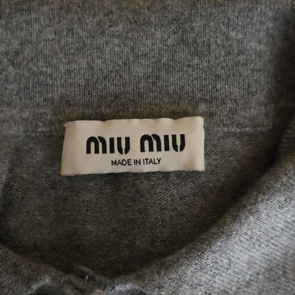miumiu(ミュウミュウ) Logo Embroidered Cashmere Polo Knit Sweater カシミヤニット 長袖ポロシャツ グレー