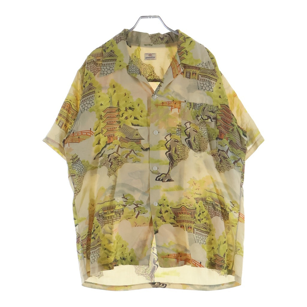 VINTAGE(ヴィンテージ) 50-60S GUMMA HOSEI ALOHA SHIRT 五重塔 和柄 シルク アロハシャツ ベージュ/イエロー/ブラウン