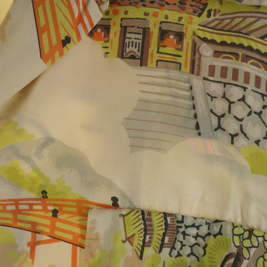 VINTAGE(ヴィンテージ) 50-60S GUMMA HOSEI ALOHA SHIRT 五重塔 和柄 シルク アロハシャツ ベージュ/イエロー/ブラウン