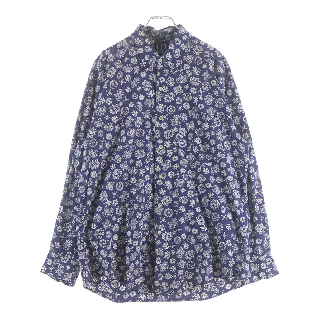 GAP(ギャップ) 90S OLD PAISLEY L/S SHIRT デカタグ 総柄 ペイズリー 長袖シャツ ネイビー/ホワイト