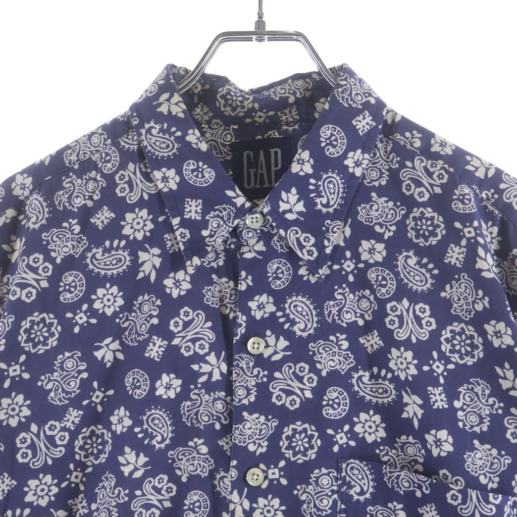 GAP(ギャップ) 90S OLD PAISLEY L/S SHIRT デカタグ 総柄 ペイズリー 長袖シャツ ネイビー/ホワイト